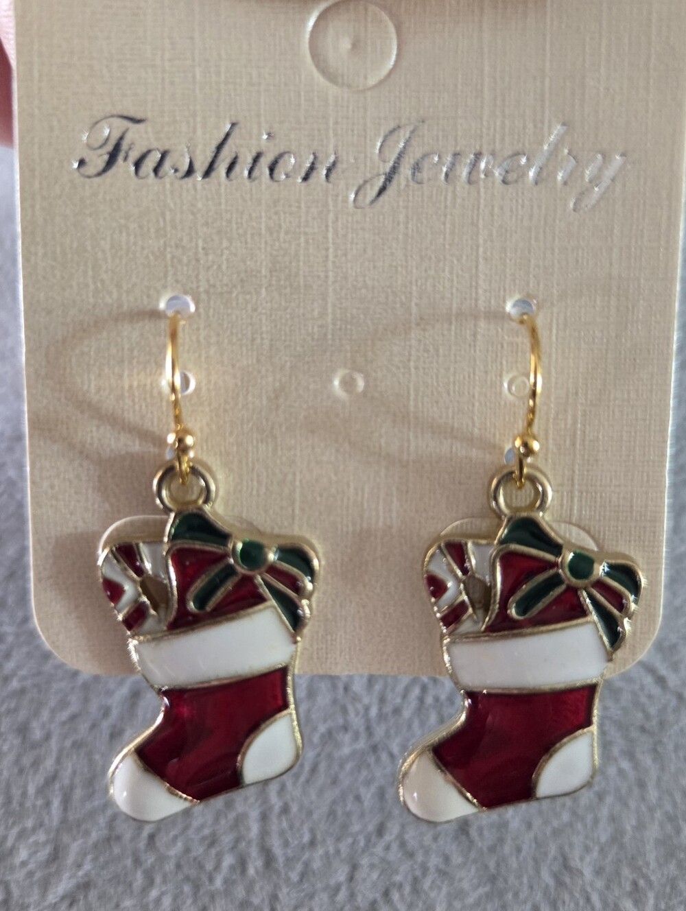 Holiday Red, White & Green Christmas Stocking Dangle Earrings